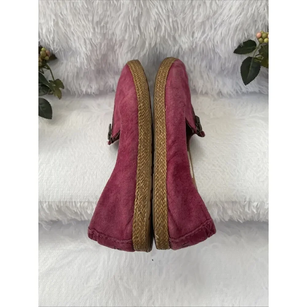 UGG Pink Suede Zip Front Flats Loafers Espadrille Trim Women’s Size 10 EU 41